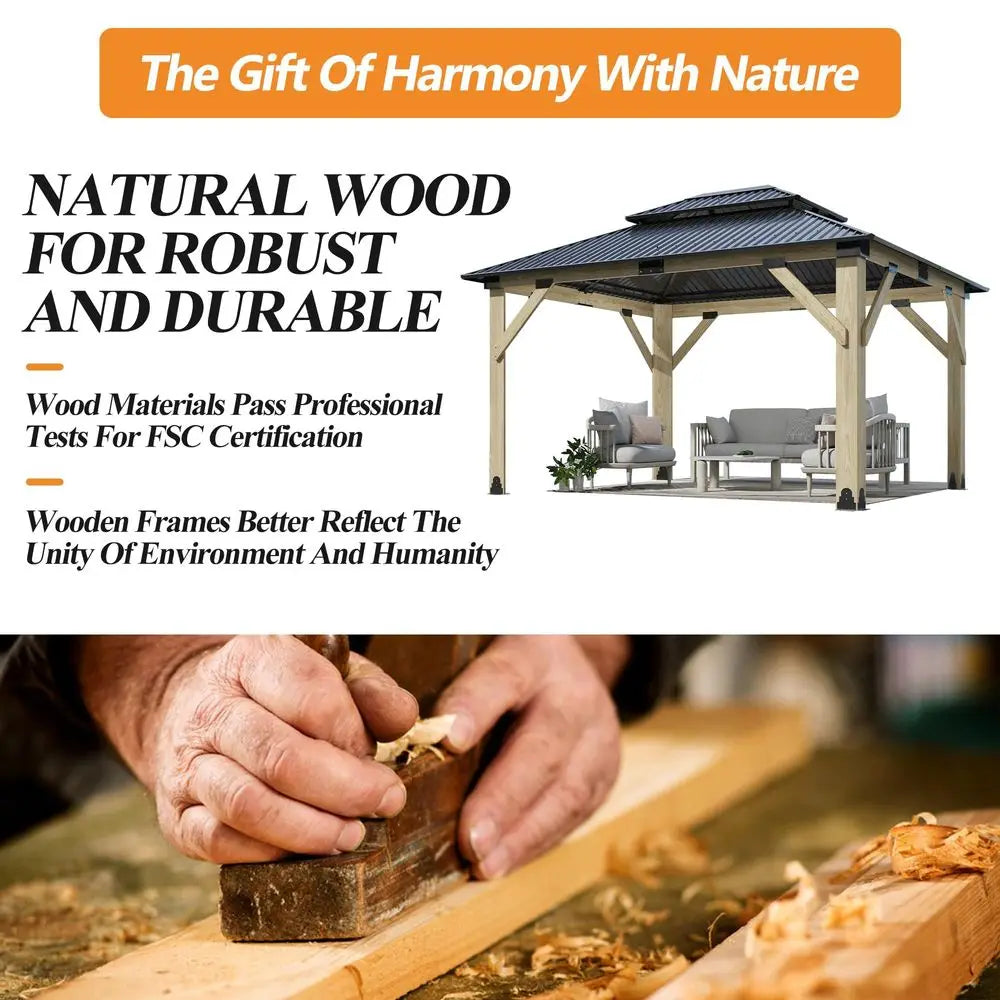 11x13 Outdoor Wooden Gazebo Patio Galvanized Steel , HeavyDuty