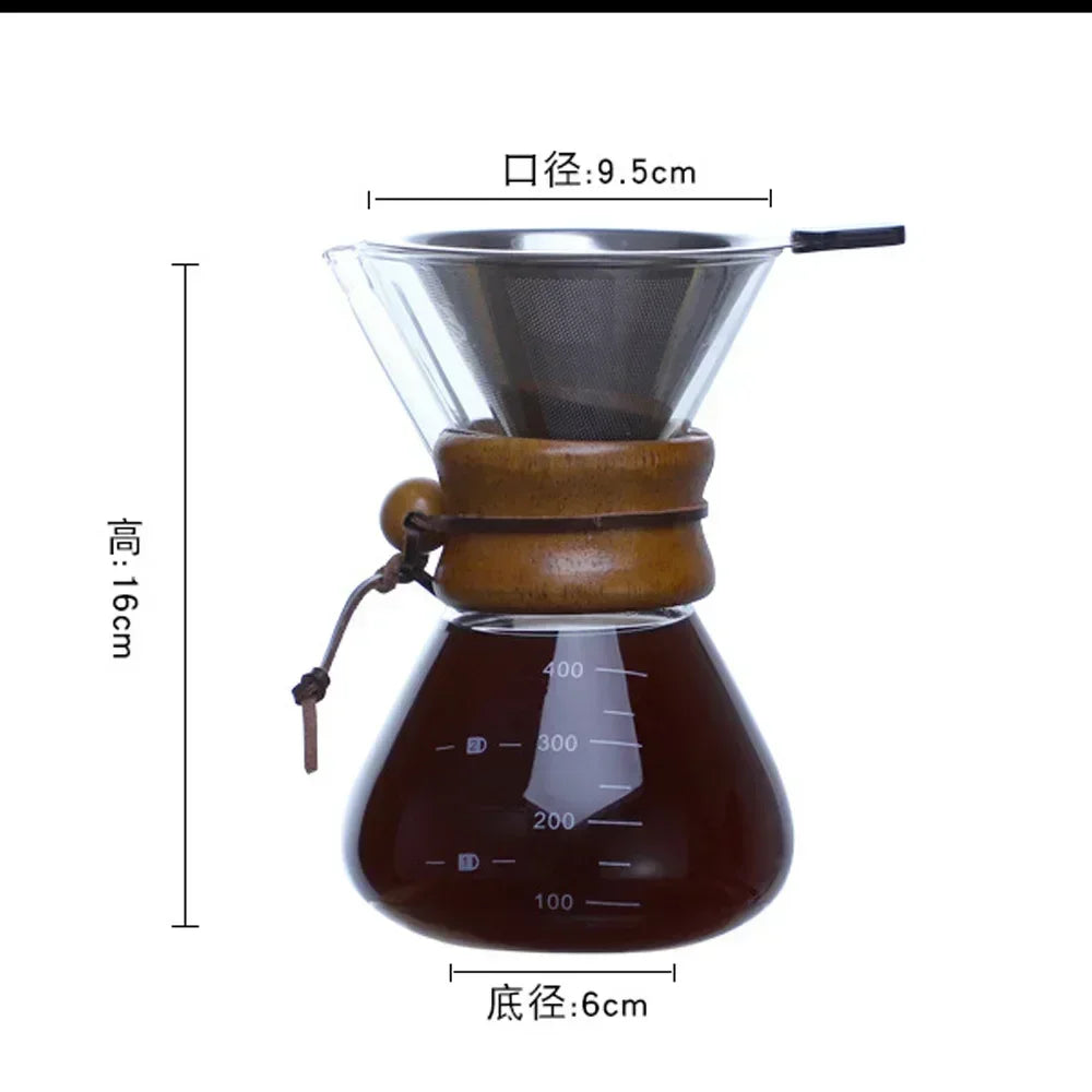 Hand Glass Coffee Kettle - Stainless Steel Filter Drip