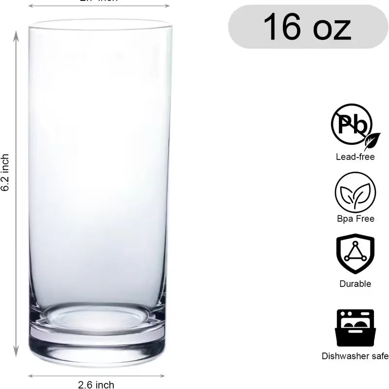 Drinking Glasses Set of 8, 16Oz Crystal Highball Glasses,