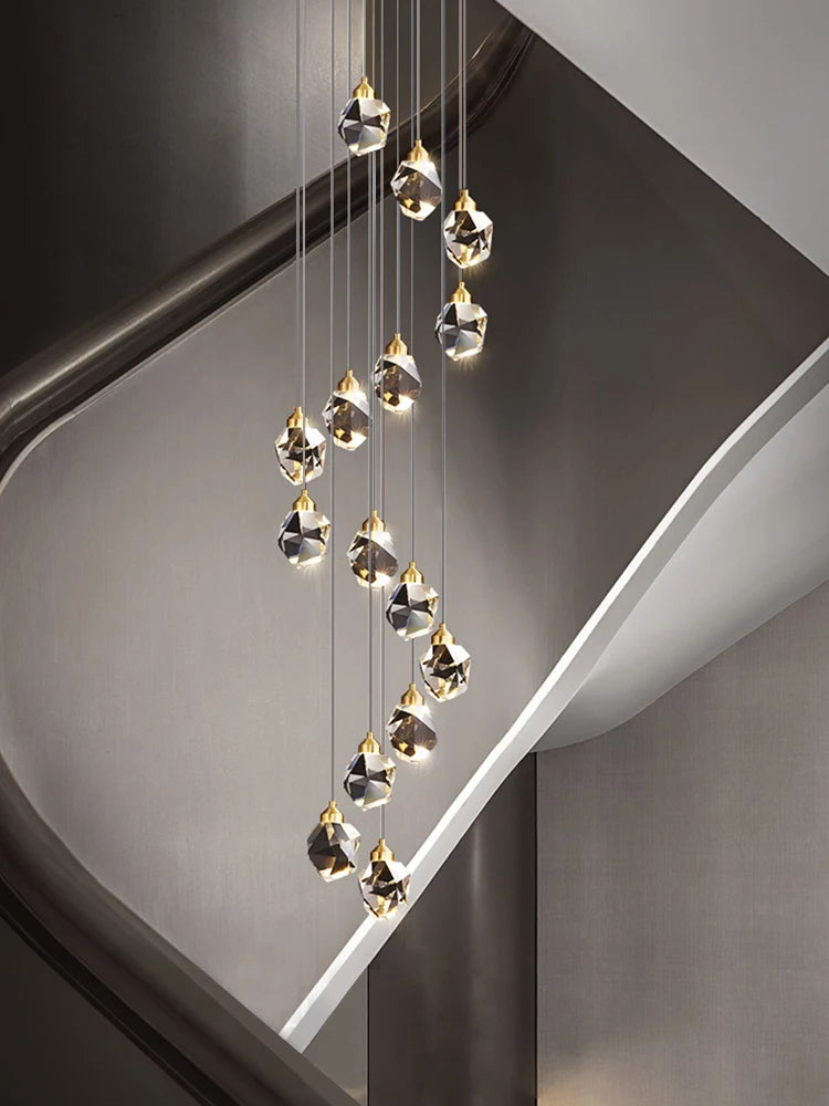 Crystal Chandelier for Living Room, Stairscase Pendant Lamps