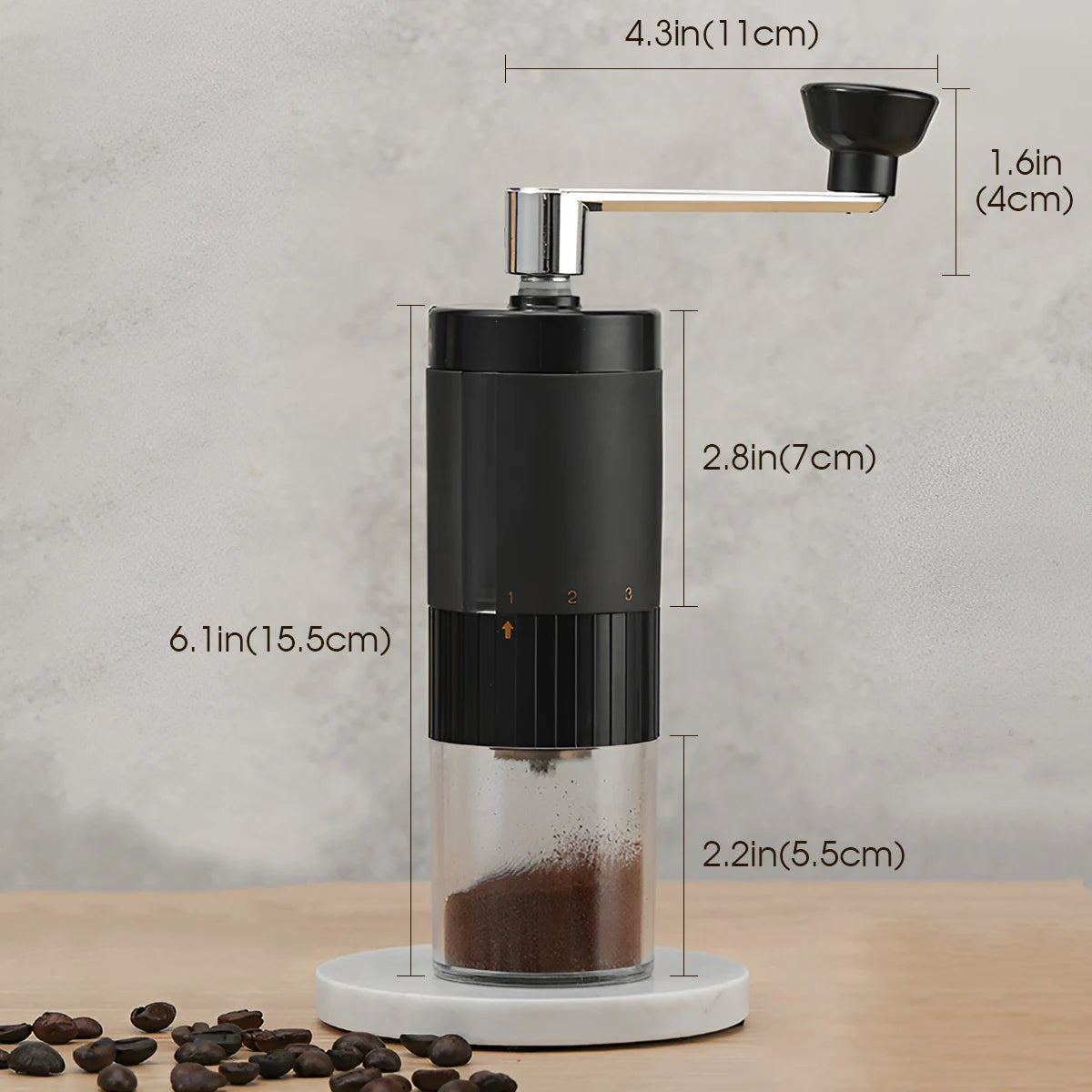 Manual Coffee Bean Grinder Detachable And Adjustable 5-Stage