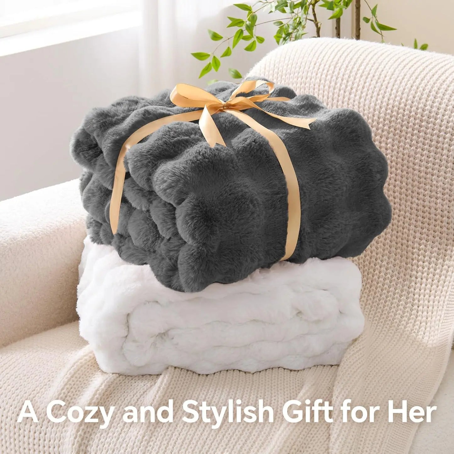 Faux Fur Throw Blanket Tie-Dye Khak- Super Soft & Cozy 6LBS