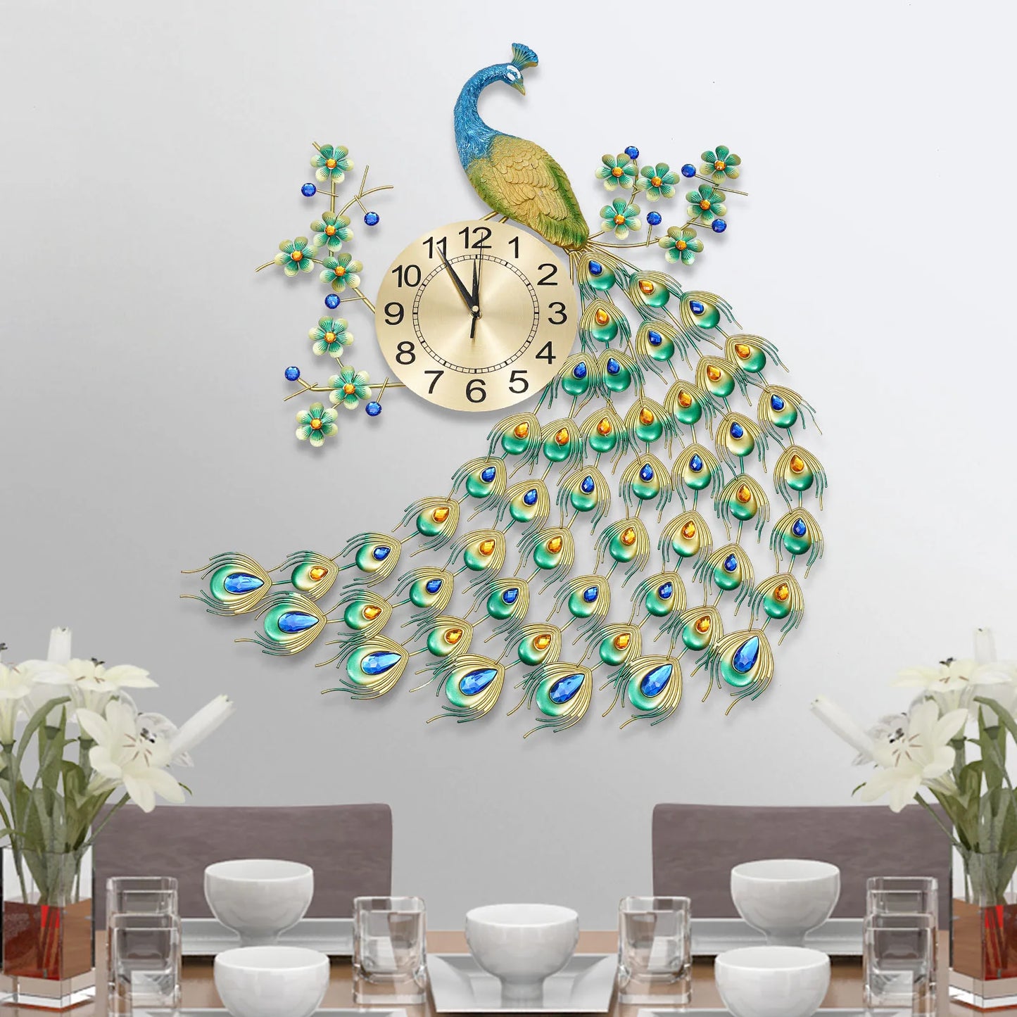 3D Peacock Hanging Clock Wall-mounted  70 * 65cm