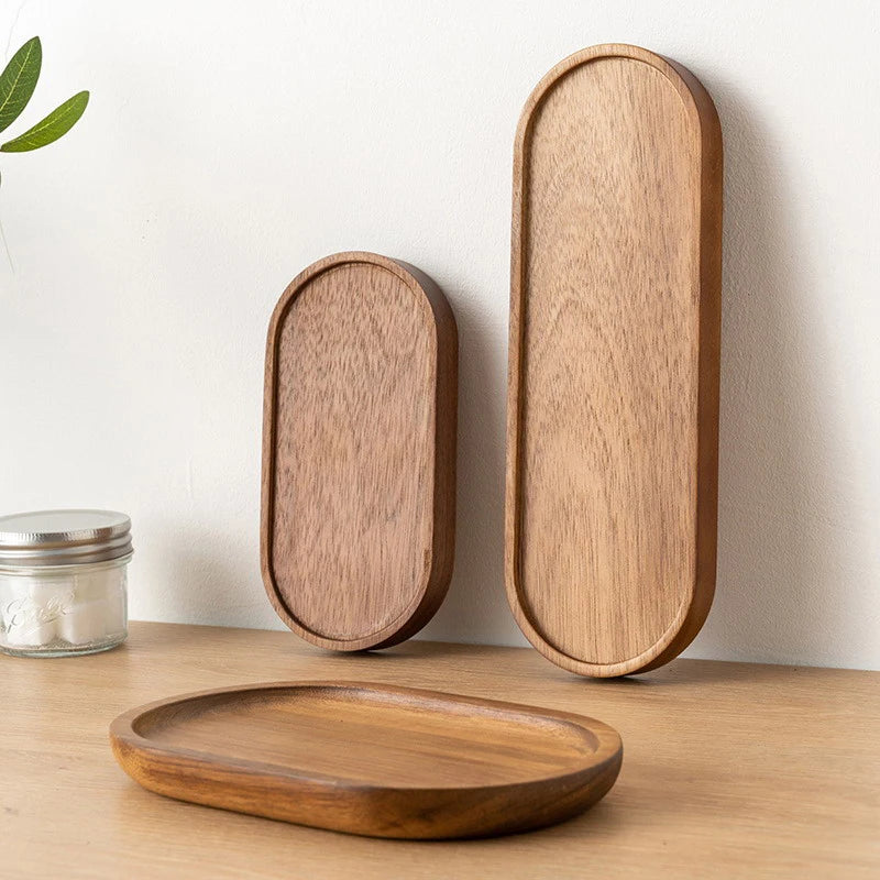 Solid Wood Food Tray Round Rectangle  Bread Board