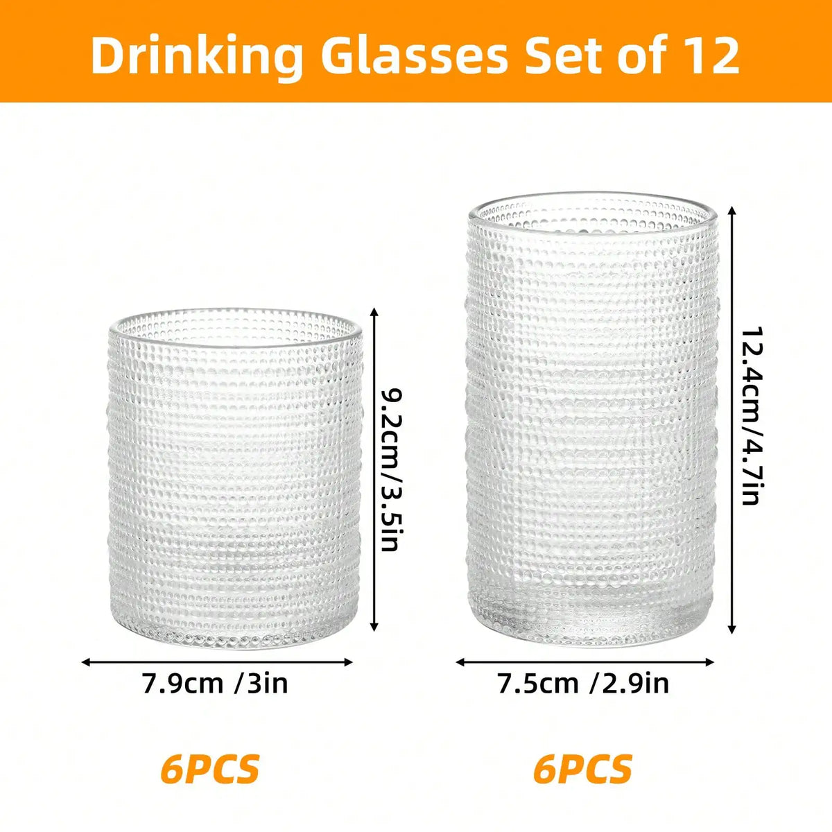 12/16pack Hobnail Drinking Glasses, 12 Oz Highball Glasses & 10 Oz Cocktail Glasses,