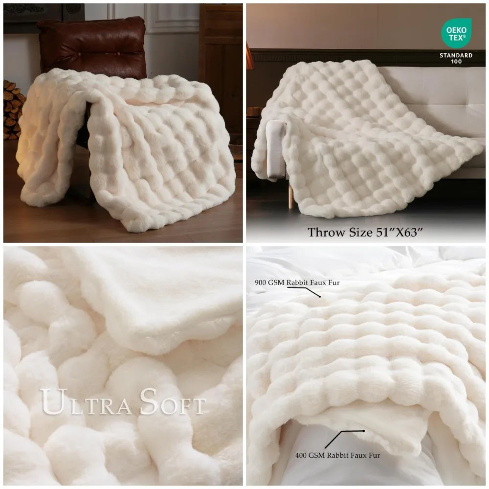 Faux Fur Throw Blanket for Couch - Thickened Fluffy Soft