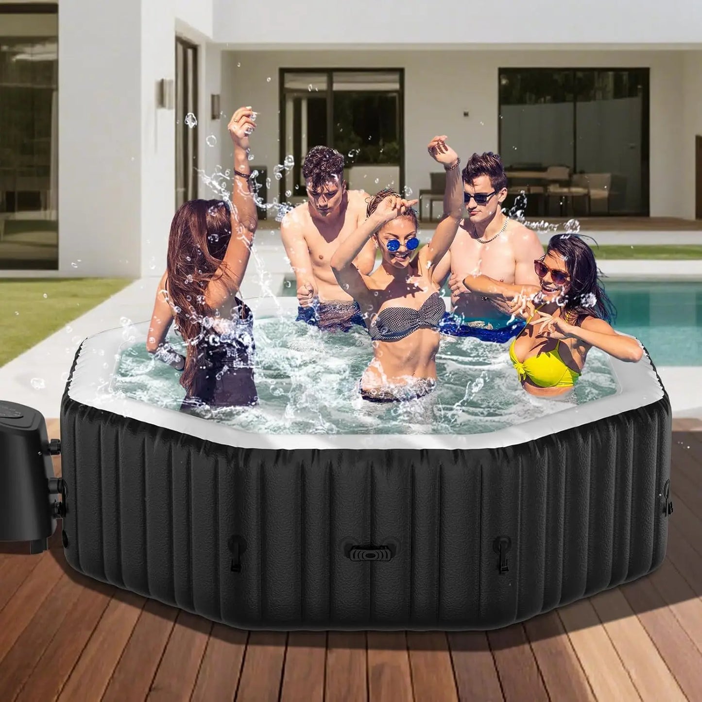4-6 Person Inflatable Hot Tub, 77" X 77" X 25" 130 Bubble Jets,