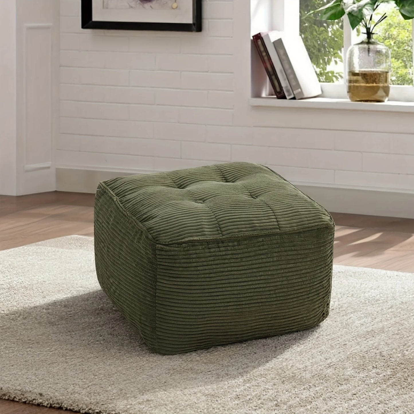 Soft And Cozy Square Pouf Ottoman, Corduroy Foam Stuffed Furniture