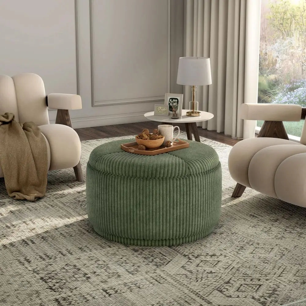 Chenille 29inch Round Storage Ottoman with Flip Top