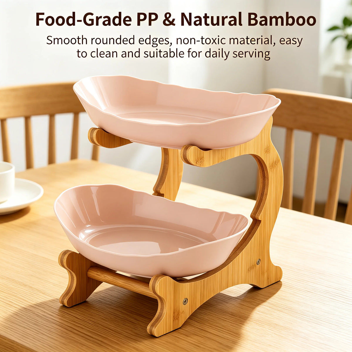 Tier Fruit Bowl Bamboo Frame with  Bowls, Stackable Fruit Basket Stand