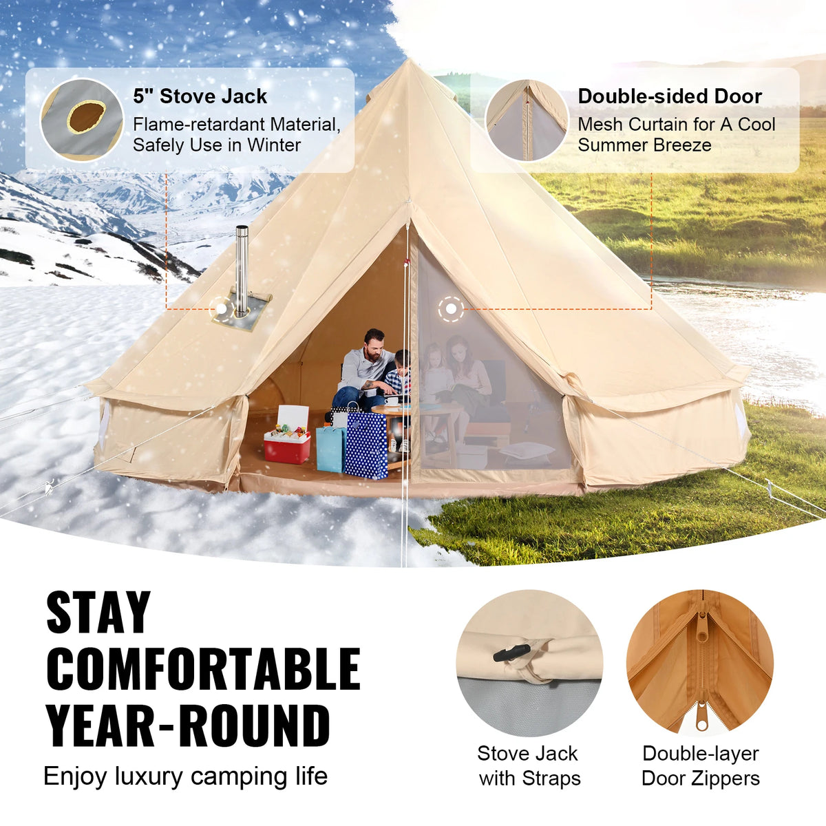 Canvas Bell Tent 4 Seasons 3/4/5/6/7m  8People