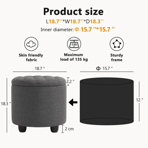 Button Tufted Accent Storage ,  Pouf  Removable Lid