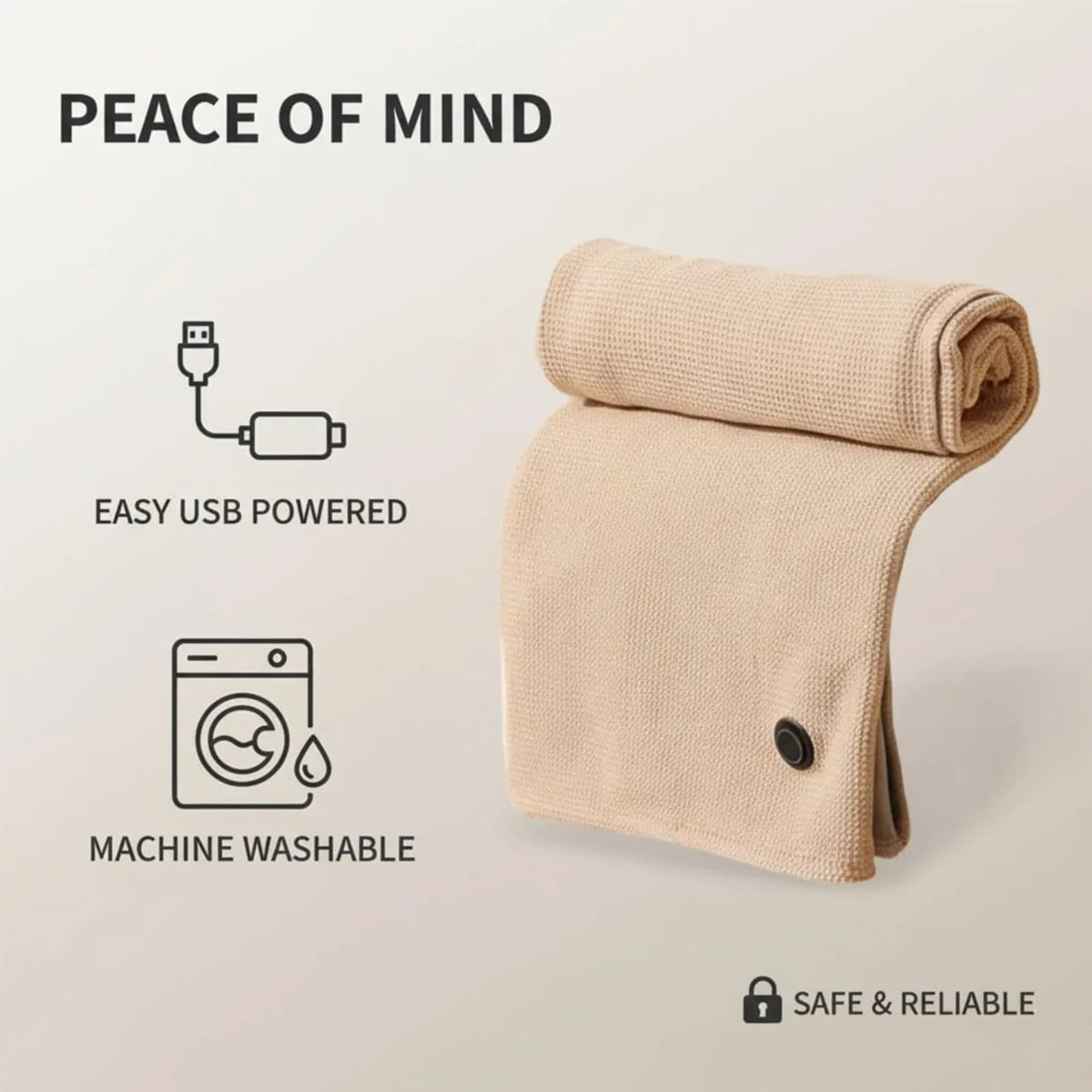 Wearable Electric Heated Shawl 3 Gears Zipper USB