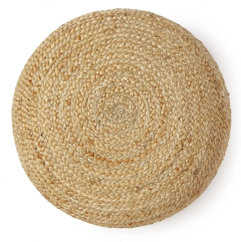 Jute Circular Low Pouf Ottoman - Braided Footrest Set of 2 Natural (18"X18"X10")