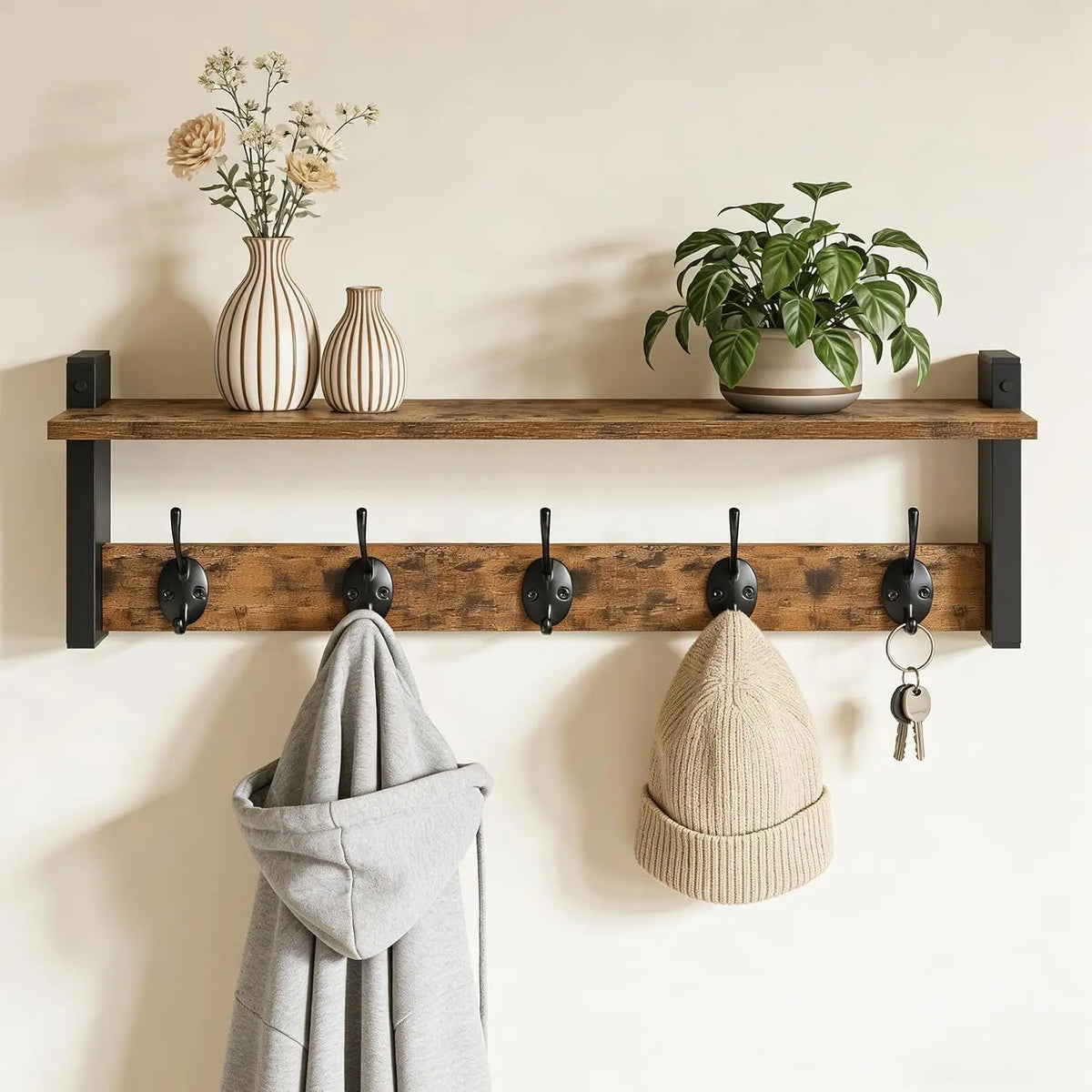 17.7 Inch Wall Mounted Coat Rack with Hooks