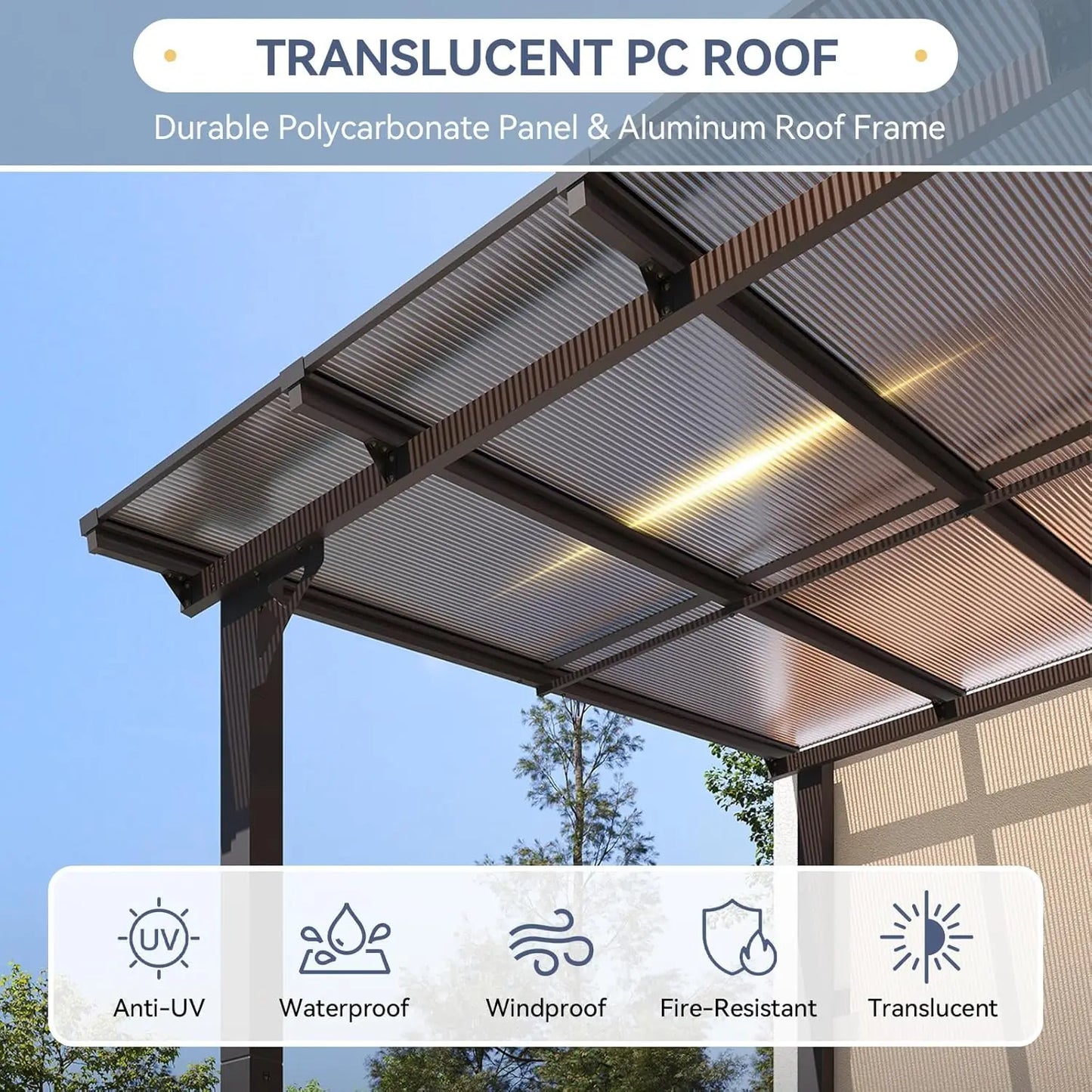 10x20FT Lean To Gazebo, Hardtop Metal Pergola