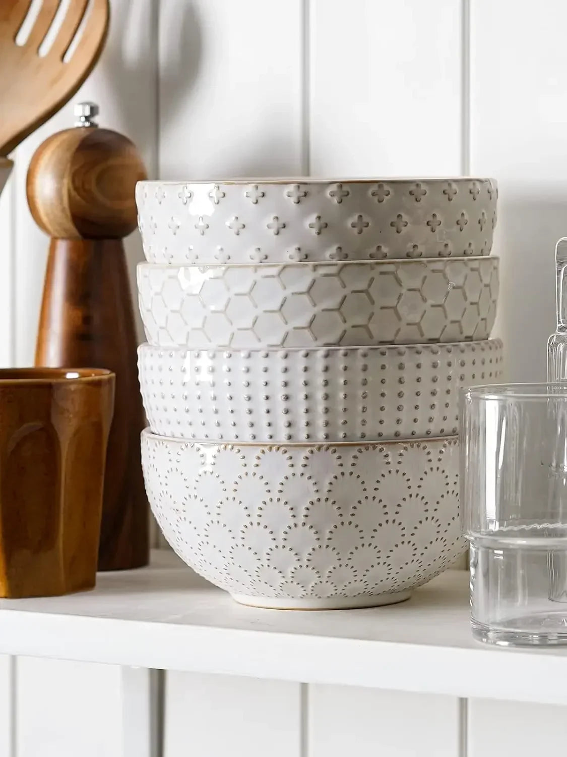 Cereal bowls 26 oz, Ceramic Soup Bowl- 6 Inch, Set of 4, Arctic white