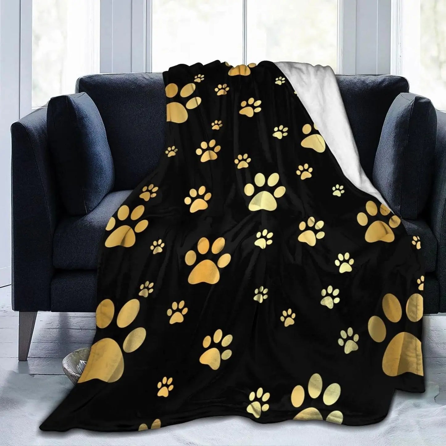 Perinsto Cute Dog Paws Prints Throw Blanket Ultra Soft Warm All Season