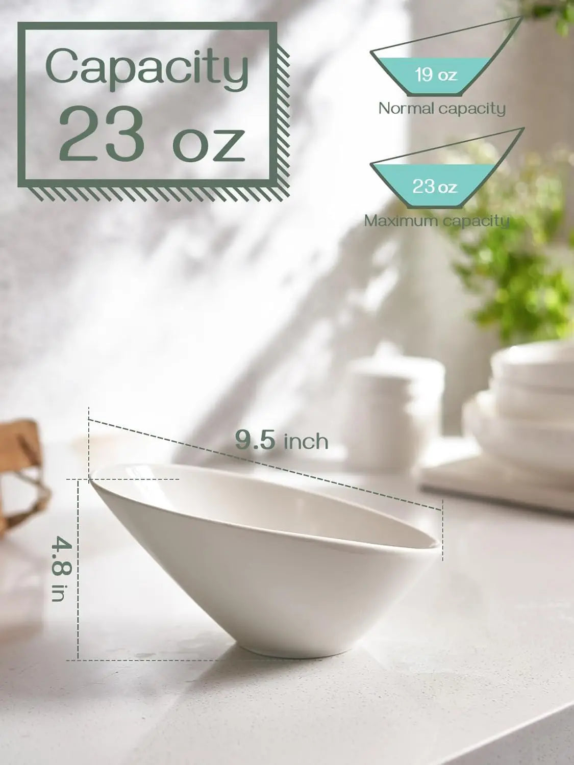 23 OZ Slanted Salad Bowls of 2 Packs - 9.5 Angled Serving Bowls