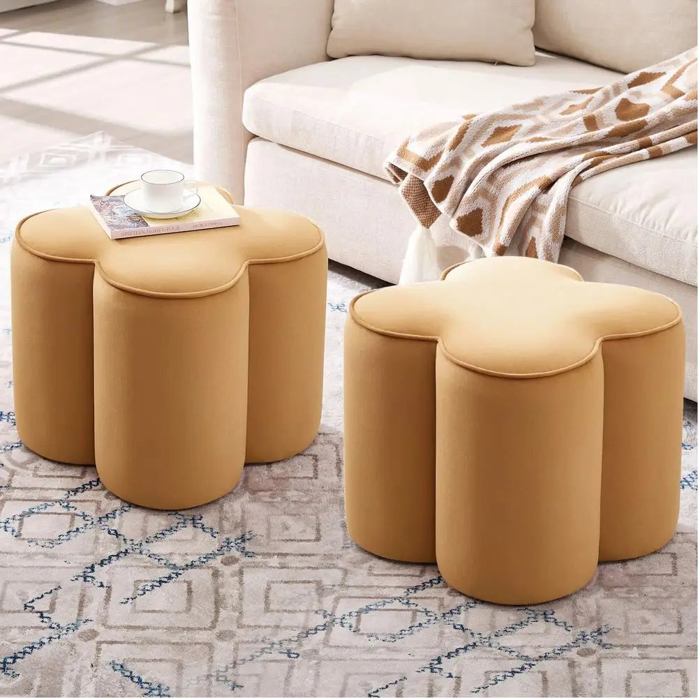 Flower Pouf Ottoman Foot Rest Set of 2, Velvet Fabric