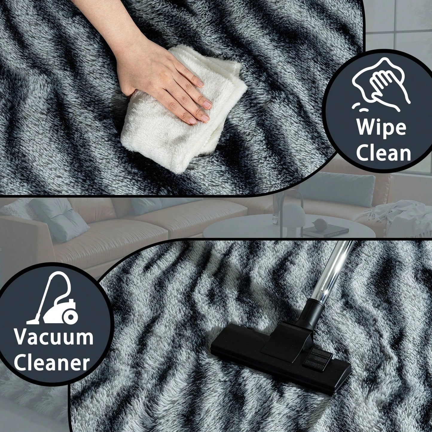 Fluffy Long Shag Zebra Print Rug Washable, Super Soft Indoor Plush Rug.