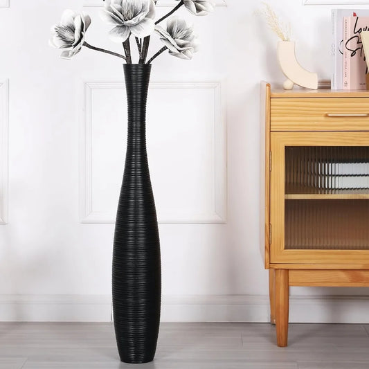 Elegant Tall Black Resin Floor Vase, 34 inches