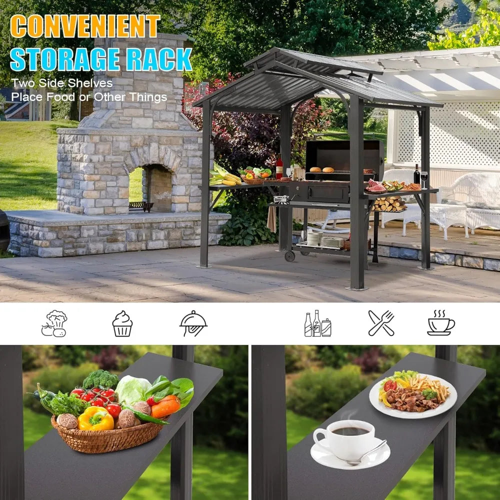 8x5FT Hardtop Grill Gazebo, w/Double Galvanized Steel Roof