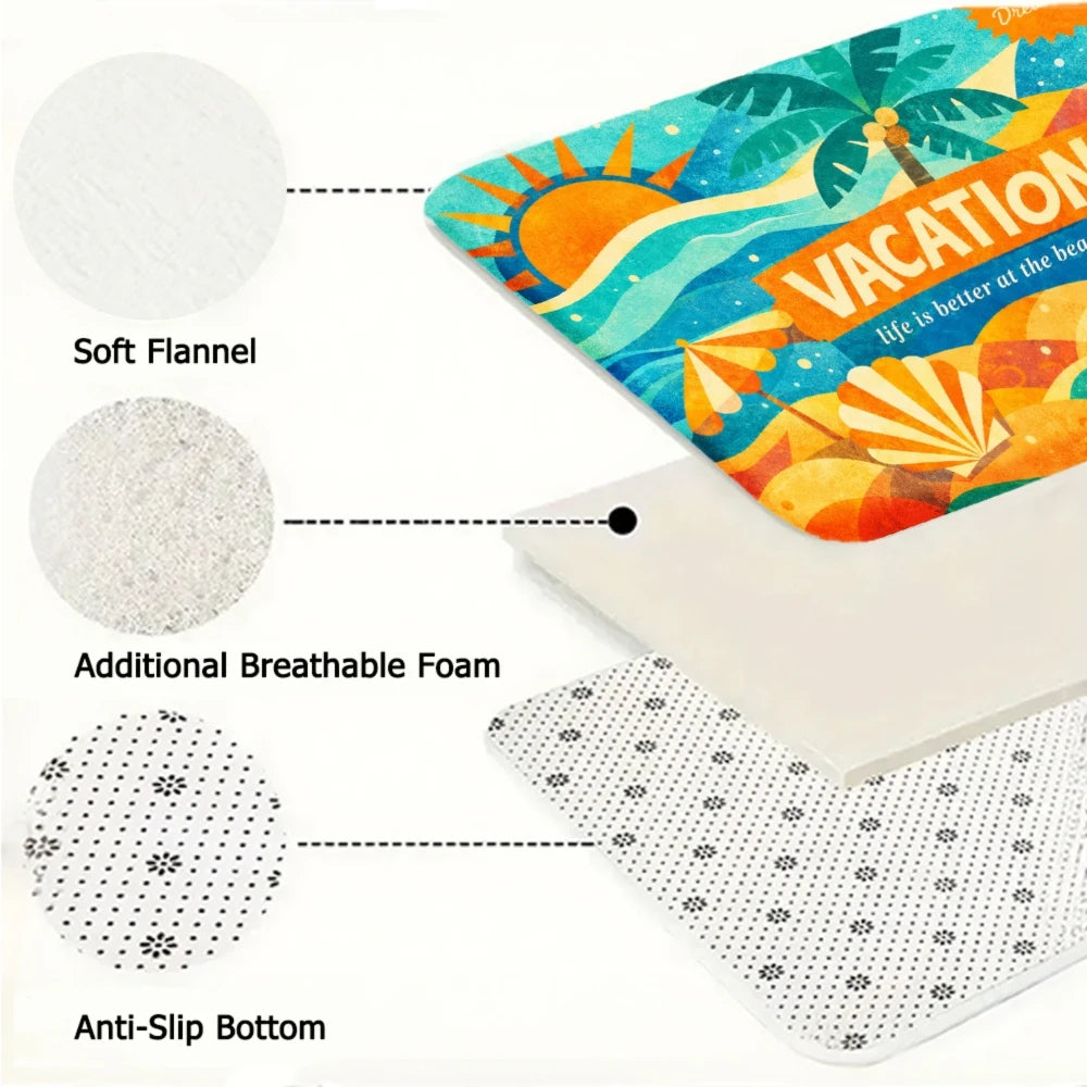 3PCS Kitchen Rugs, Palm Tree Sun Sunglasses Wave Dining Mat