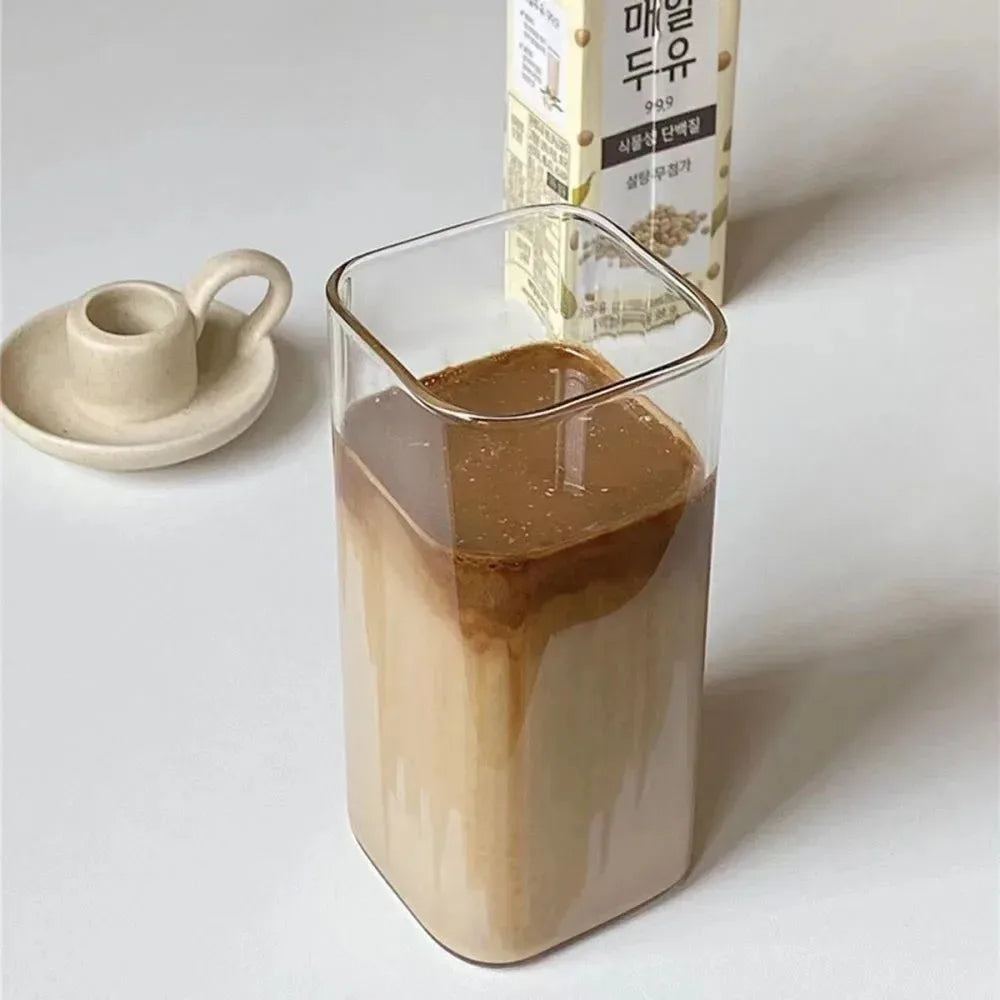 Square Glass Tumblers with Lid & Straw –(Lids Straws Included)
