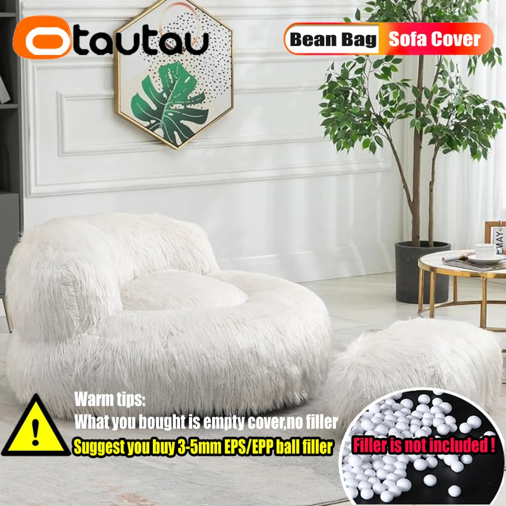 Faux Fur Bean Bag Chairs with Ottoman