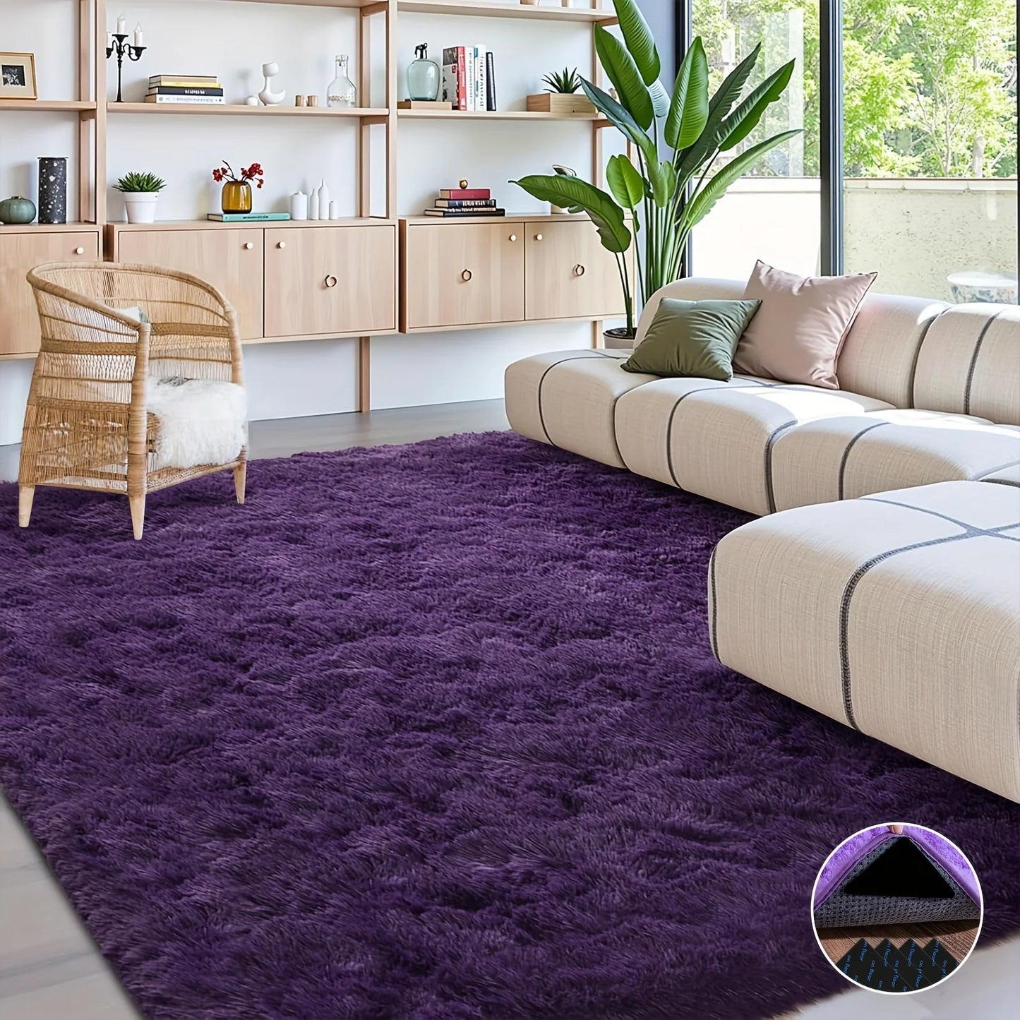 Purple Soft Shaggy Non-Slip Rugs Luxury Plush Carpet with 4 Rug Stickers