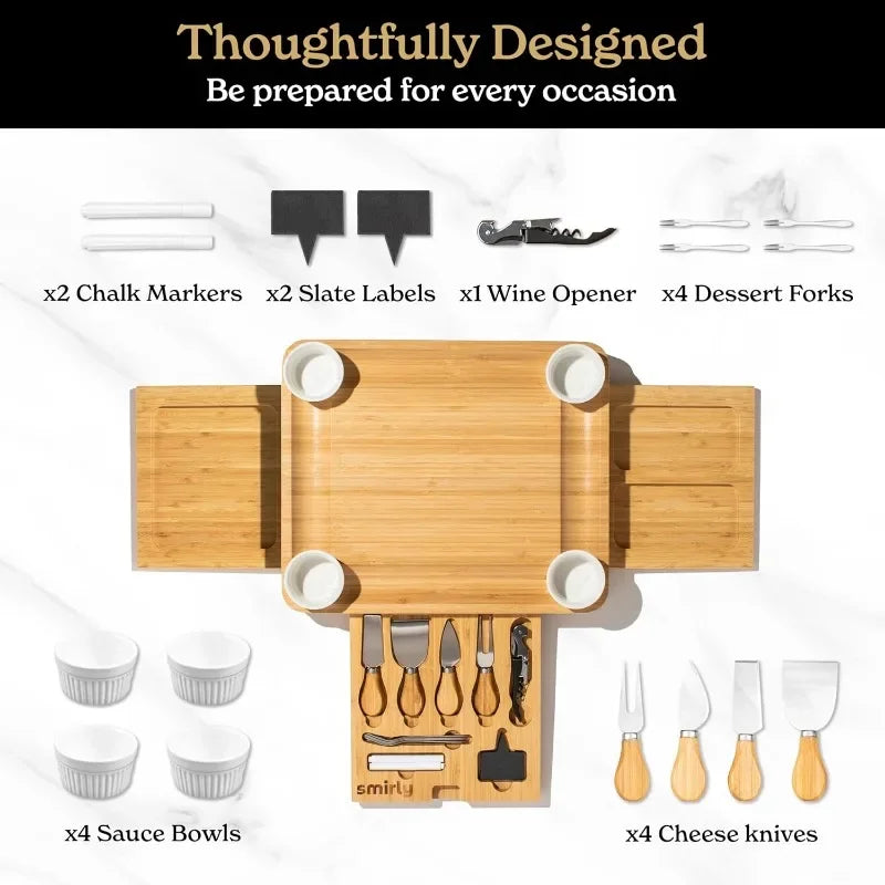 Charcuterie Boards Gift Set: Bamboo Cheese Board Set