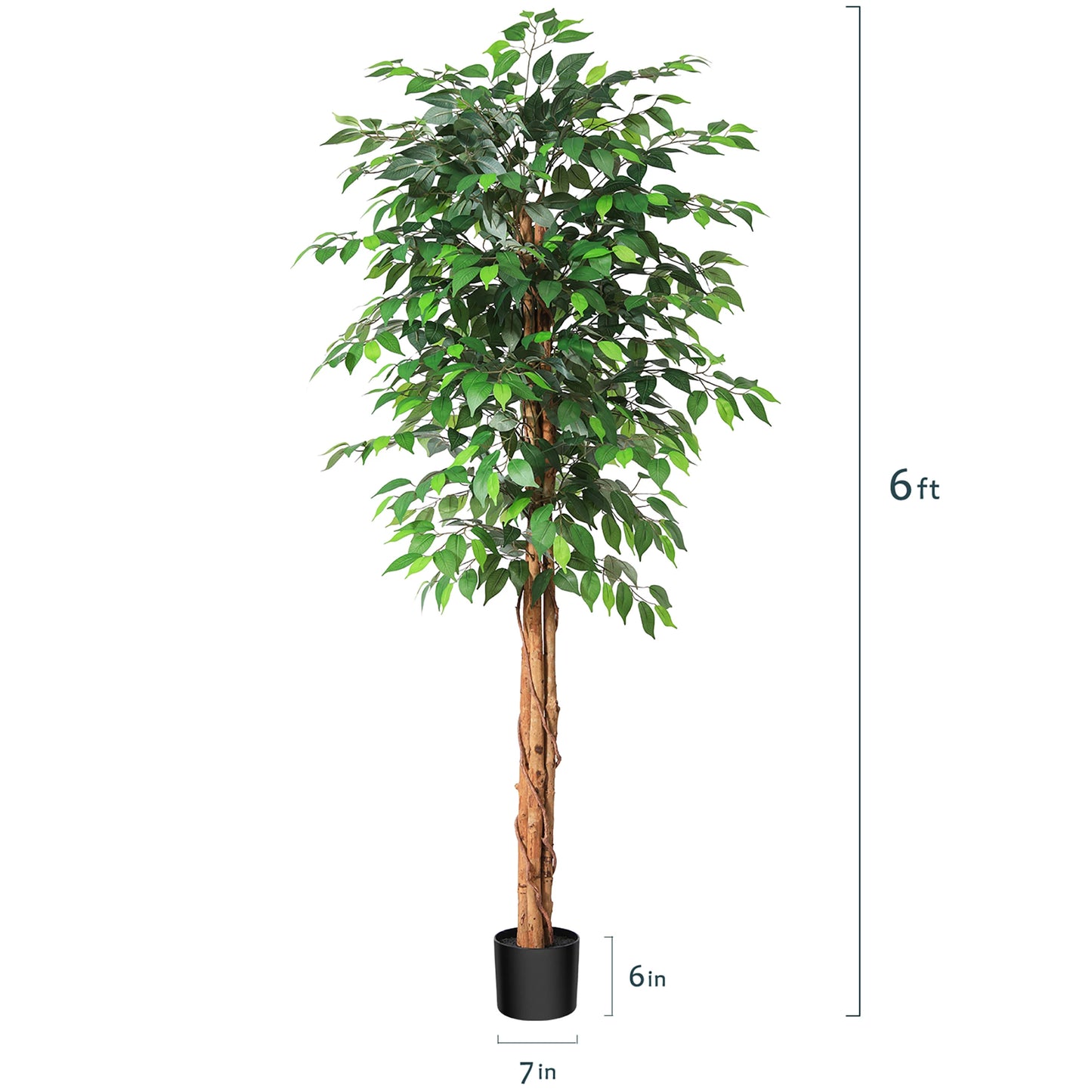 Artificial Ficus Trees with Natural Curved Trunks,  Silk Fake Ficus Tree in Plastic Nursery Pot for Office Home Decor