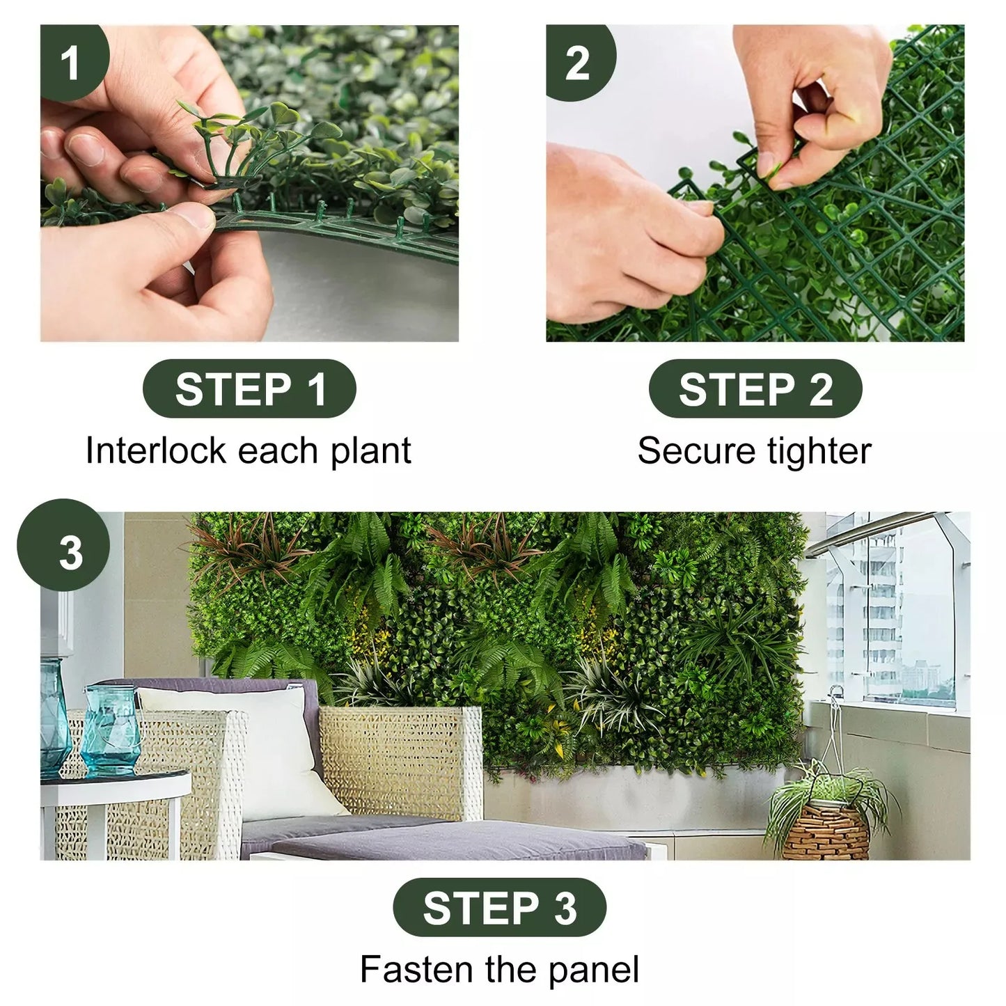 40x40" Artificial Plant Wall Decoration Boxwood Hedge Wall Panel