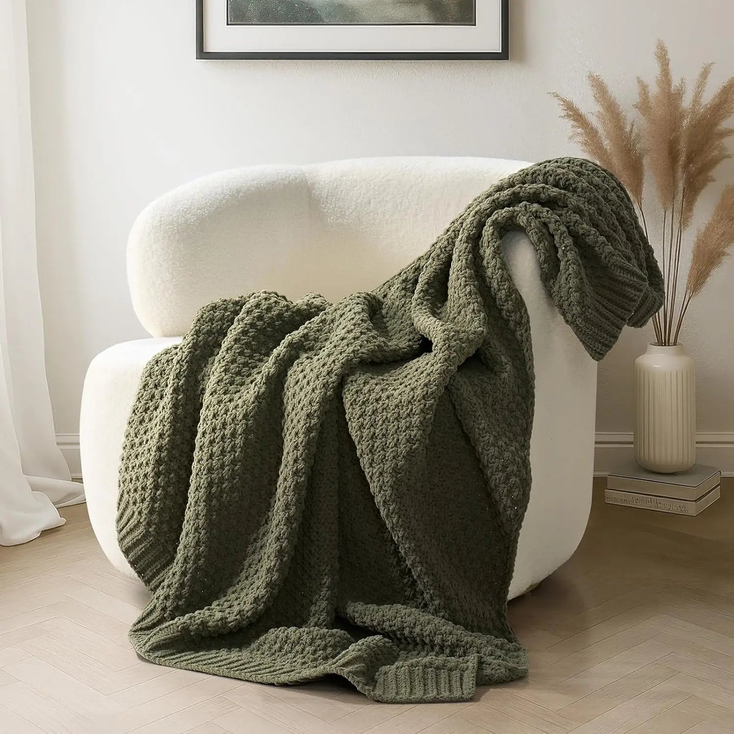 Chunky Chenille Knit Throw Blanket Soft Luxurious Moss Stitch