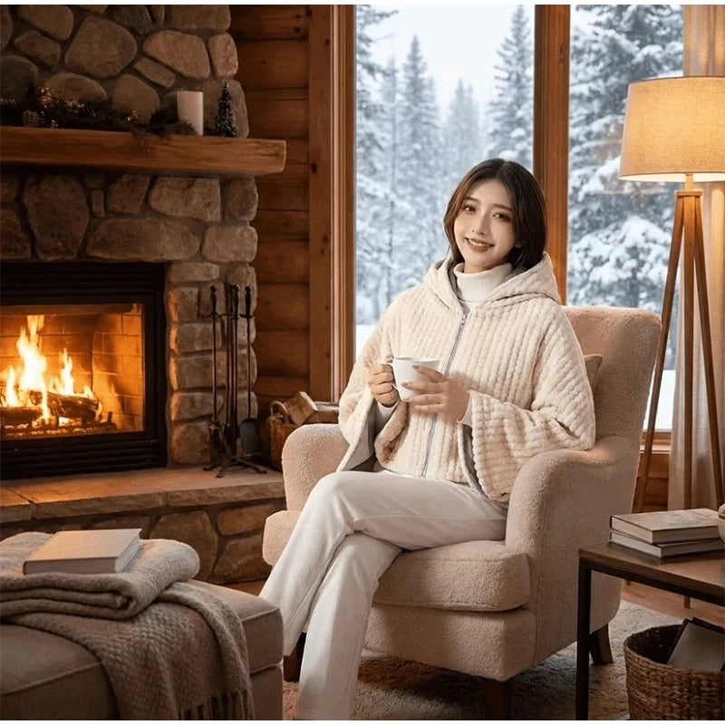 USB Wearable Heated Shawl Wrap Blanket with Hood Zipper