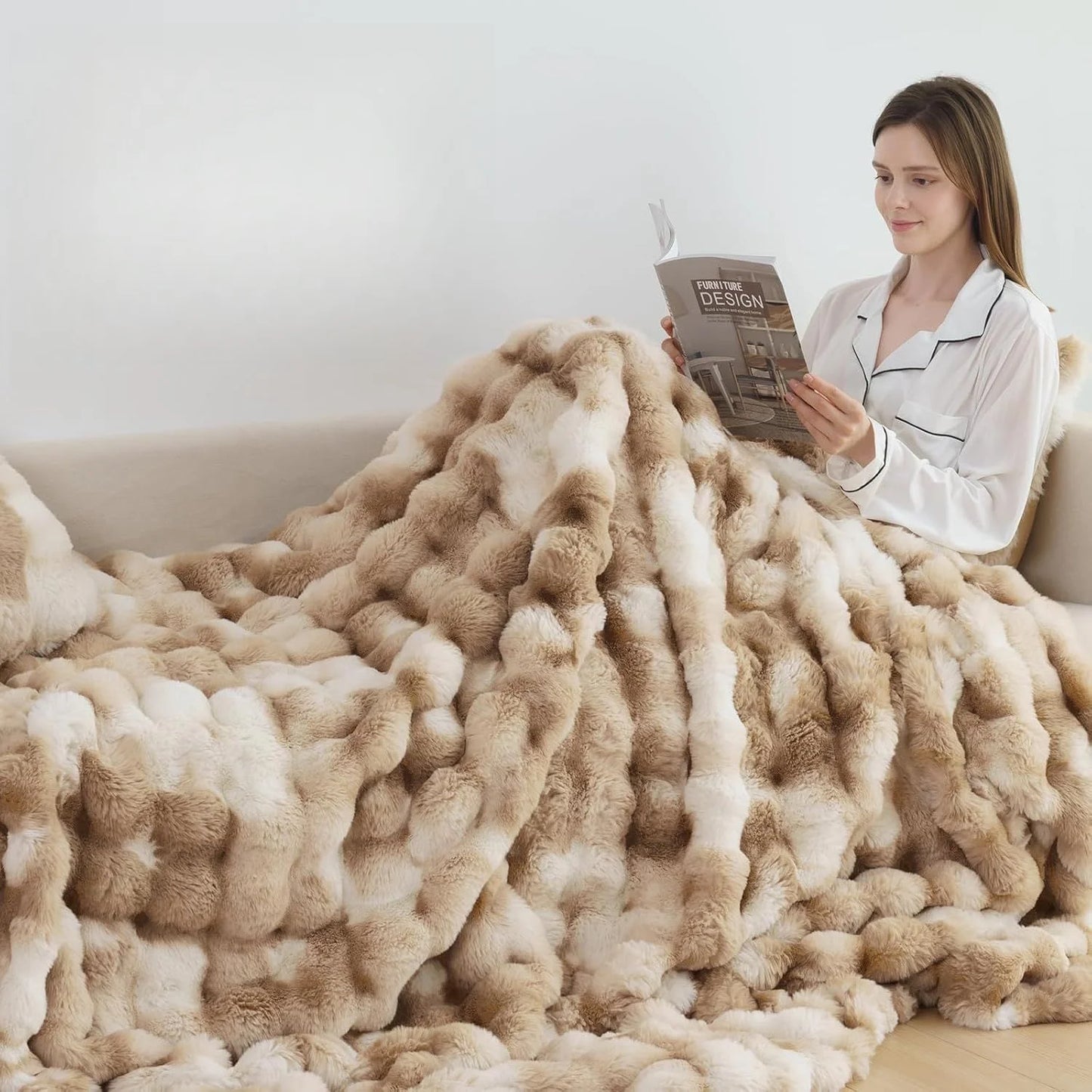 Faux Fur Throw Blanket Tie-Dye Khak- Super Soft & Cozy 6LBS