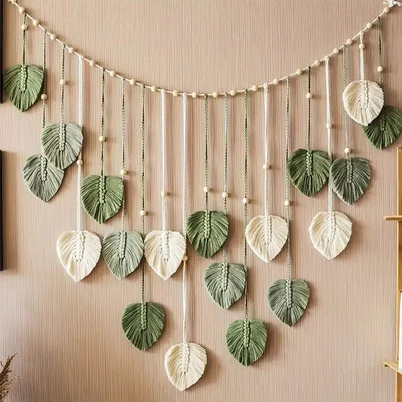 Macrame Tapestry Leaf Feather Wall Hanging