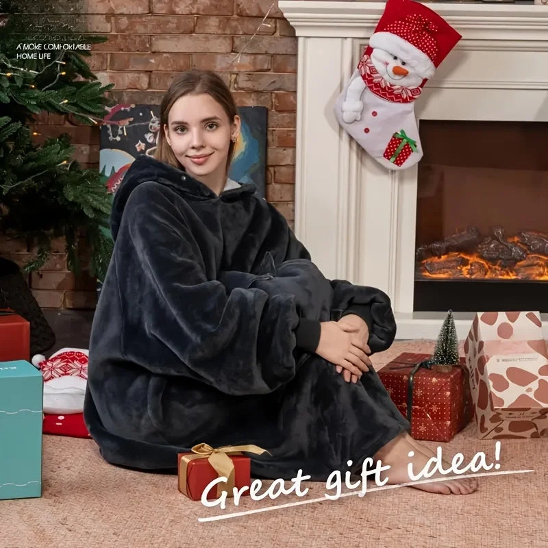 Soft Double-Sided Wearable Hooded Blanket Pajamas