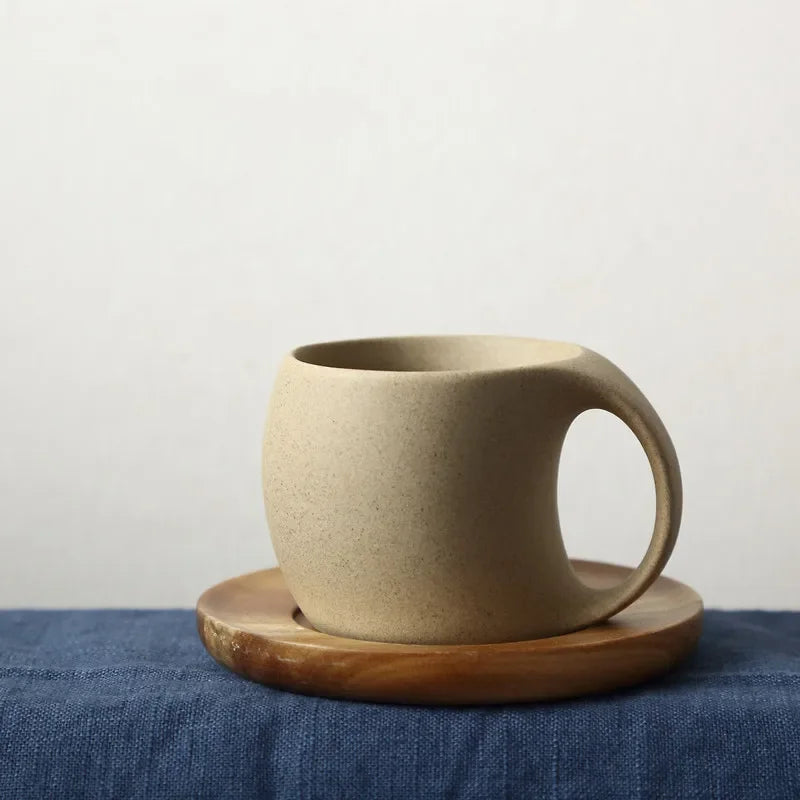 Health pottery coffee cup with tray simple water cup