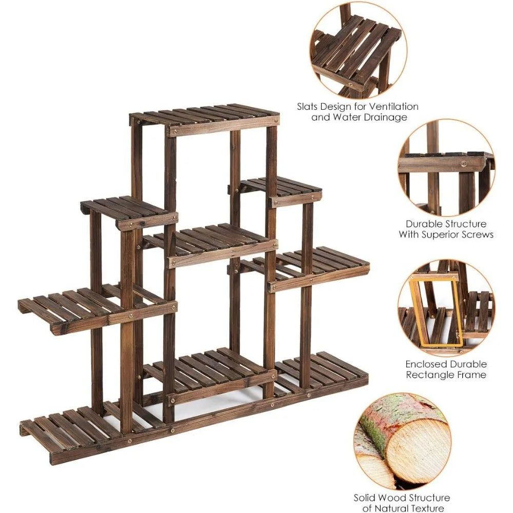 Wood Plant Stand Wood Shelves  Indoor Outdoor Rack Bookshelf