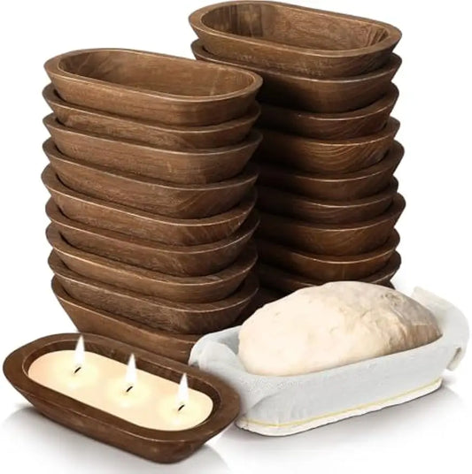 20 Pcs Wooden Dough Bowls Bulk 8.6 Inch