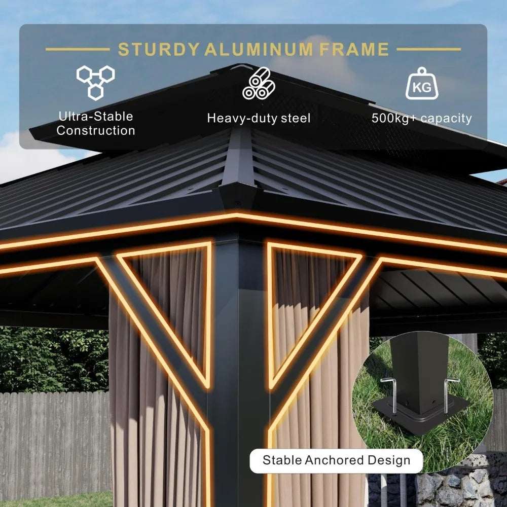 10x12 Hardtop Gazebo, Galvanized Steel Double Roof Canopy