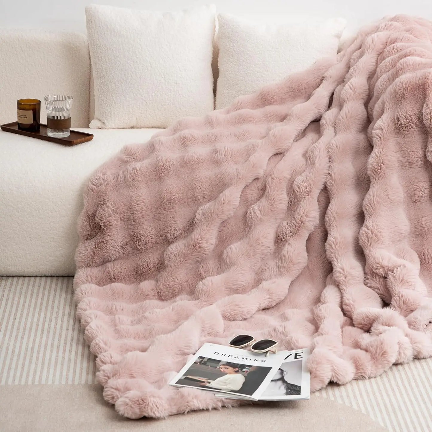 Faux Fur Throw Blanket Tie-Dye Khak- Super Soft & Cozy 6LBS