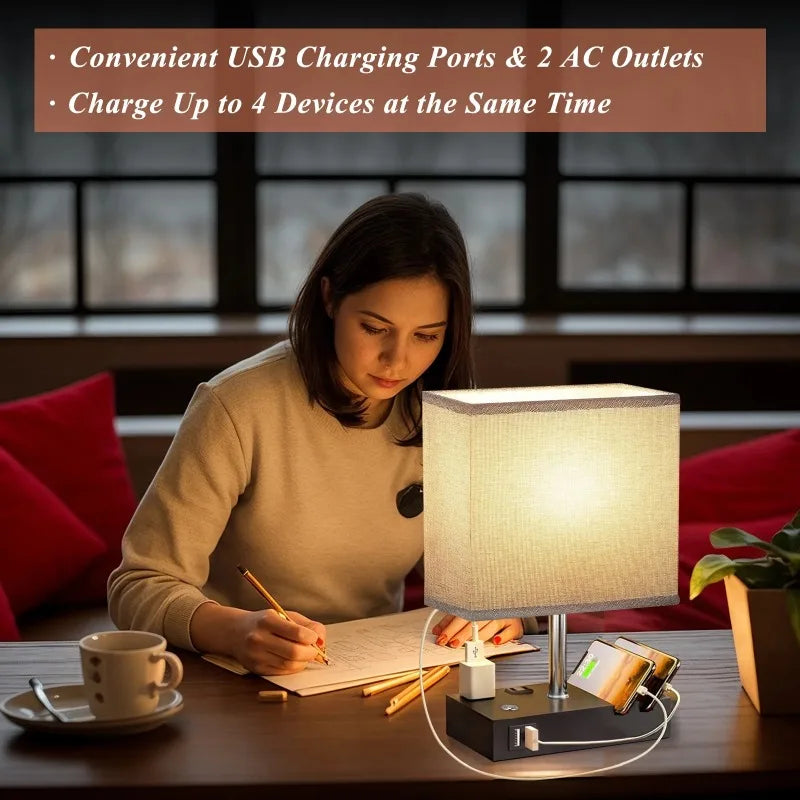 15.7" Table Lamp, USB Charging Ports, Dimmable