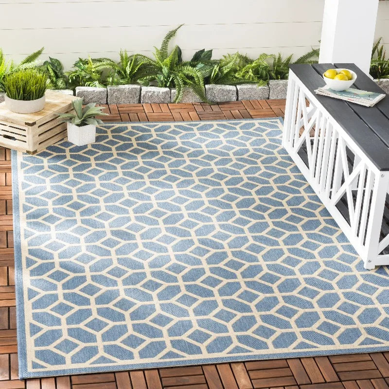 Geometric Indoor/Outdoor Area Rug, Blue/Creme, 2'2" x 4'