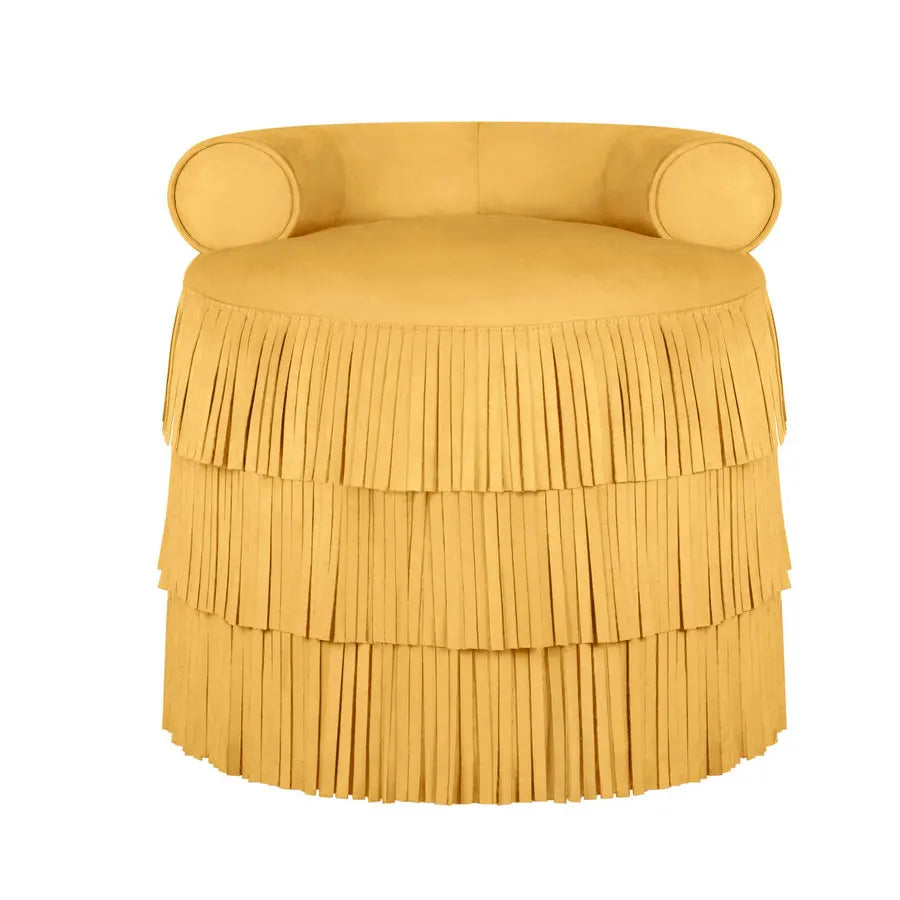 Round Suede Fringe Ottoman Hotel Wooden Tassel Stool Velvet