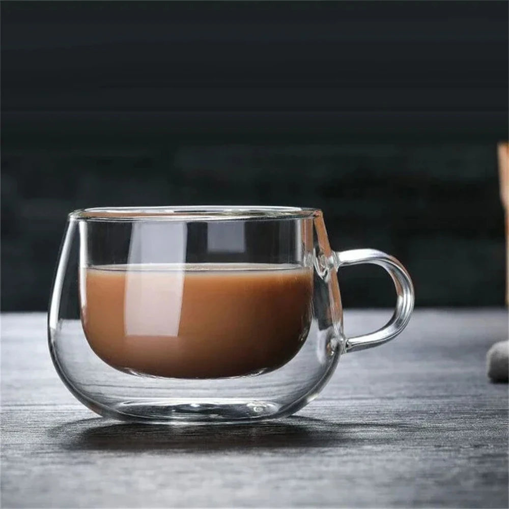 1pc Double Wall Glass Coffee Cup with Handle 150-350ml
