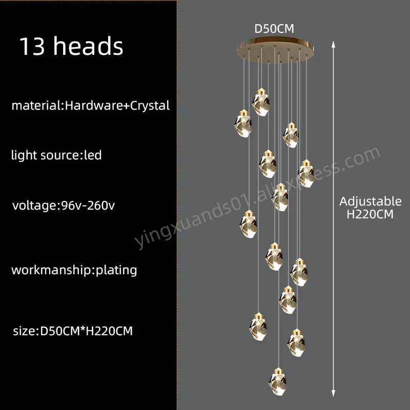 Crystal Chandelier for Living Room, Stairscase Pendant Lamps