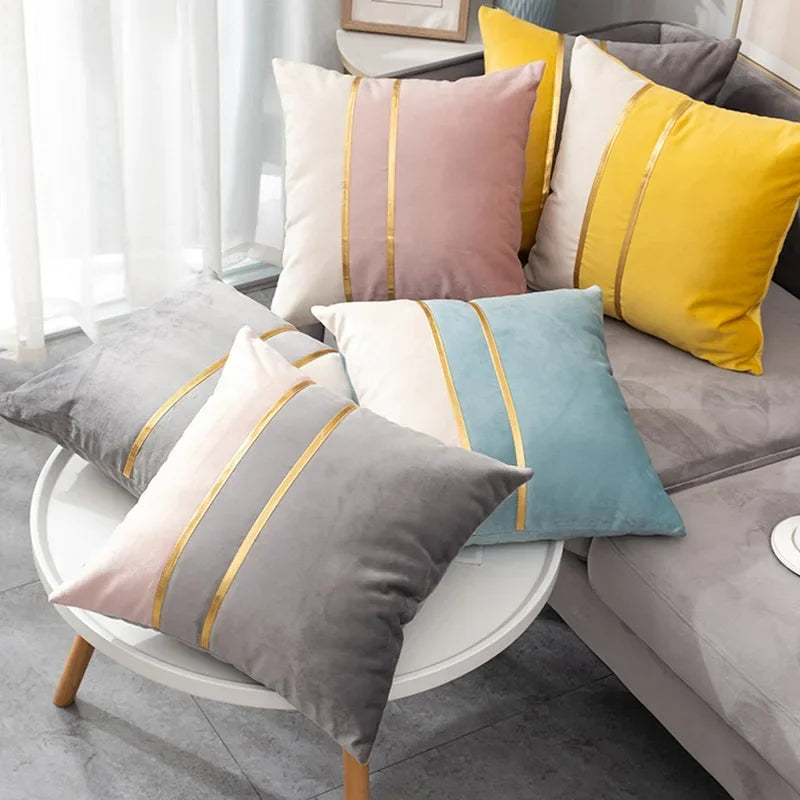 Cushion Cover Color Stitching Dutch Velvet Throw Pillow Case